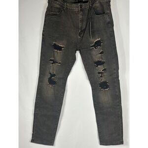 CJ Black Mens Skinny Fit Distressed Black Wash Denim Jeans 38 x‎ 32